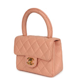 Vintage Chanel Kelly Parent and Child Flap Bag Set Pink Lambskin Gold Hardware