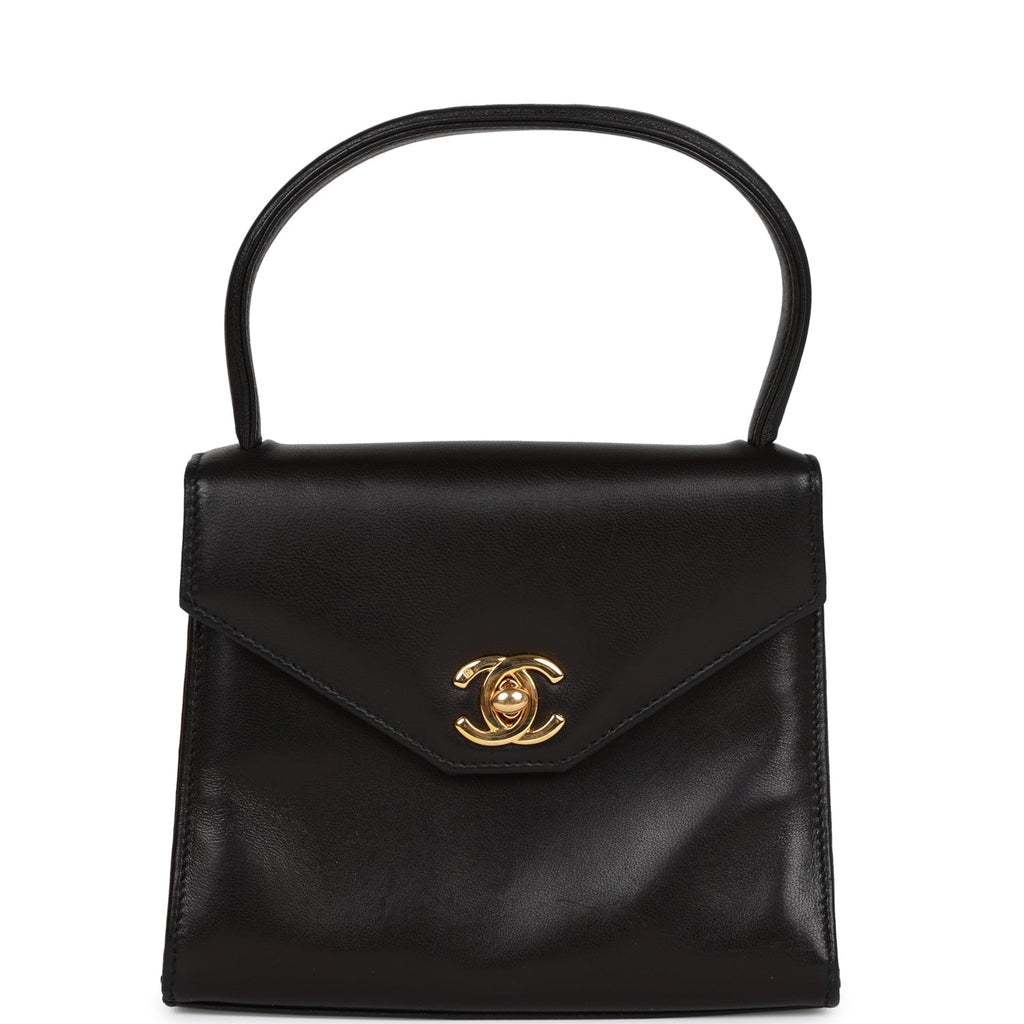 Flap bag with top handle, Lambskin & gold-tone metal, burgundy — Fashion