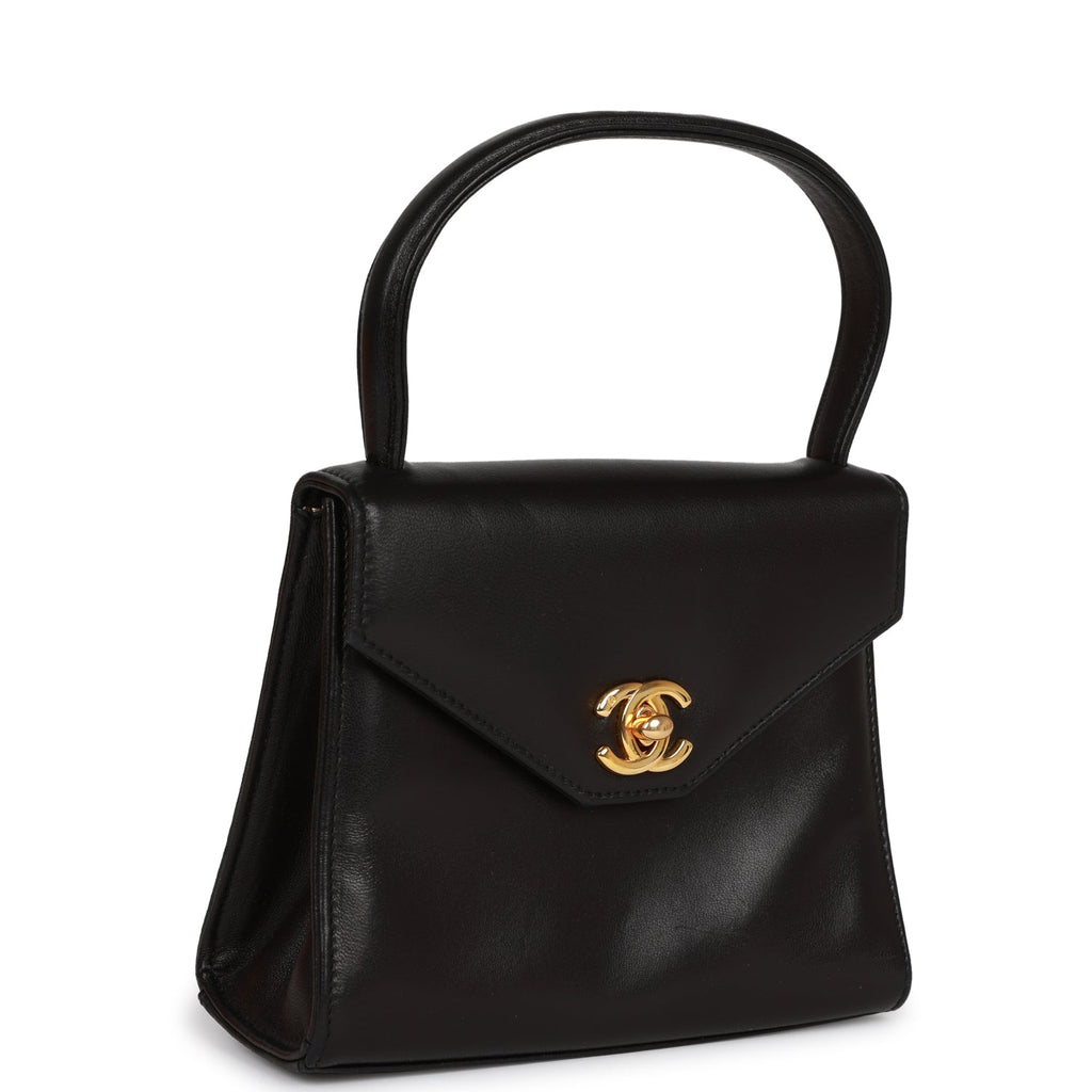 Vintage Chanel Flap Bag with Top Handle Black Lambskin Gold Hardware – Madison  Avenue Couture