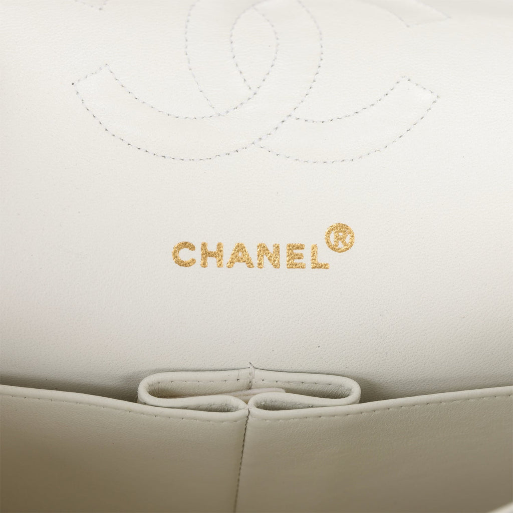 Vintage Chanel Medium Classic Double Flap Bag White Lambskin Gold Hardware