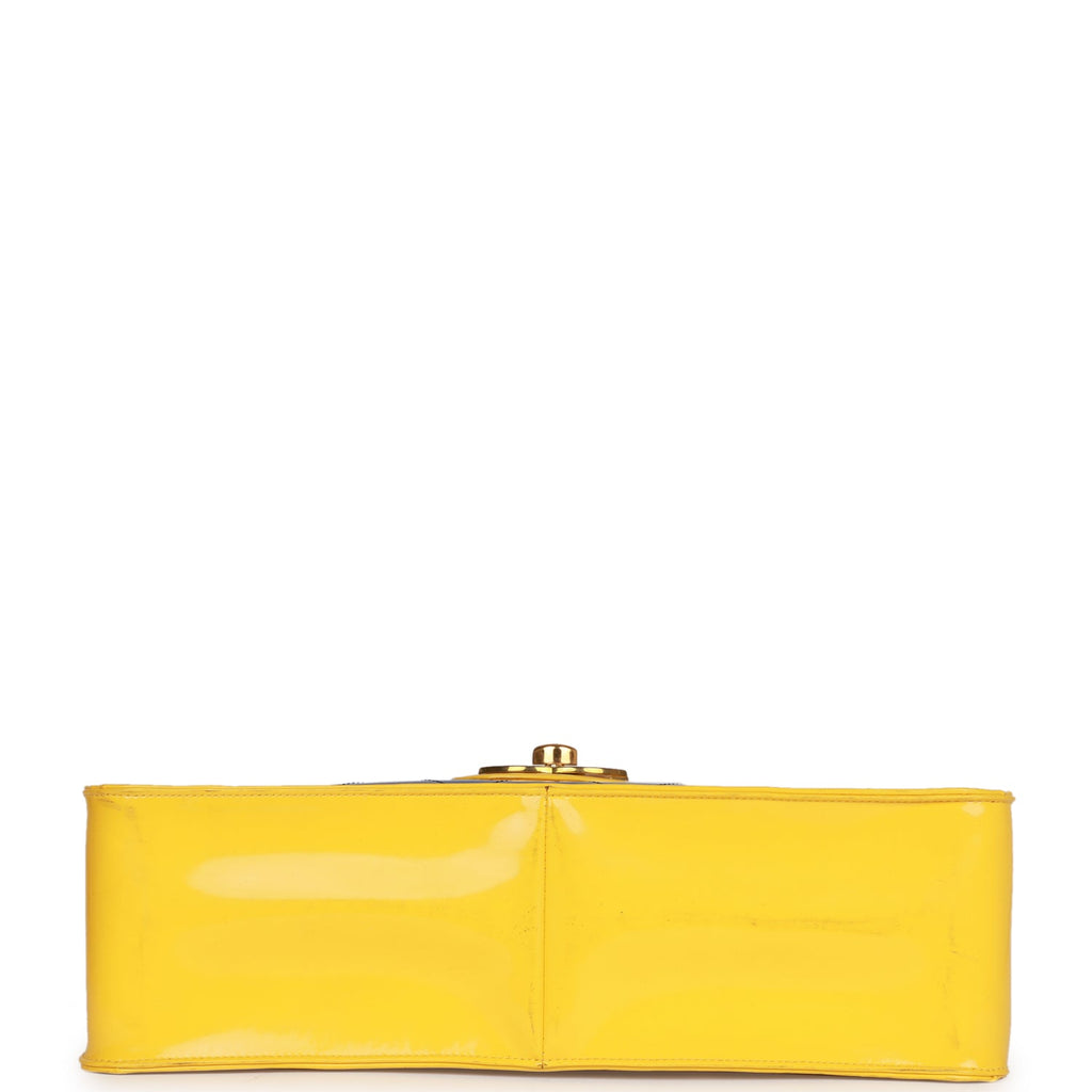 Vintage Chanel Maxi Flap Bag Yellow/Blue Quilted Patent Leather Gold H –  Madison Avenue Couture