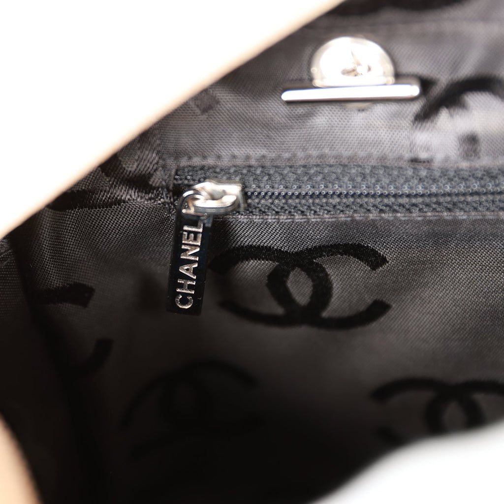 Vintage Chanel Cambon Bowler Bag Beige and Black Calfskin Silver