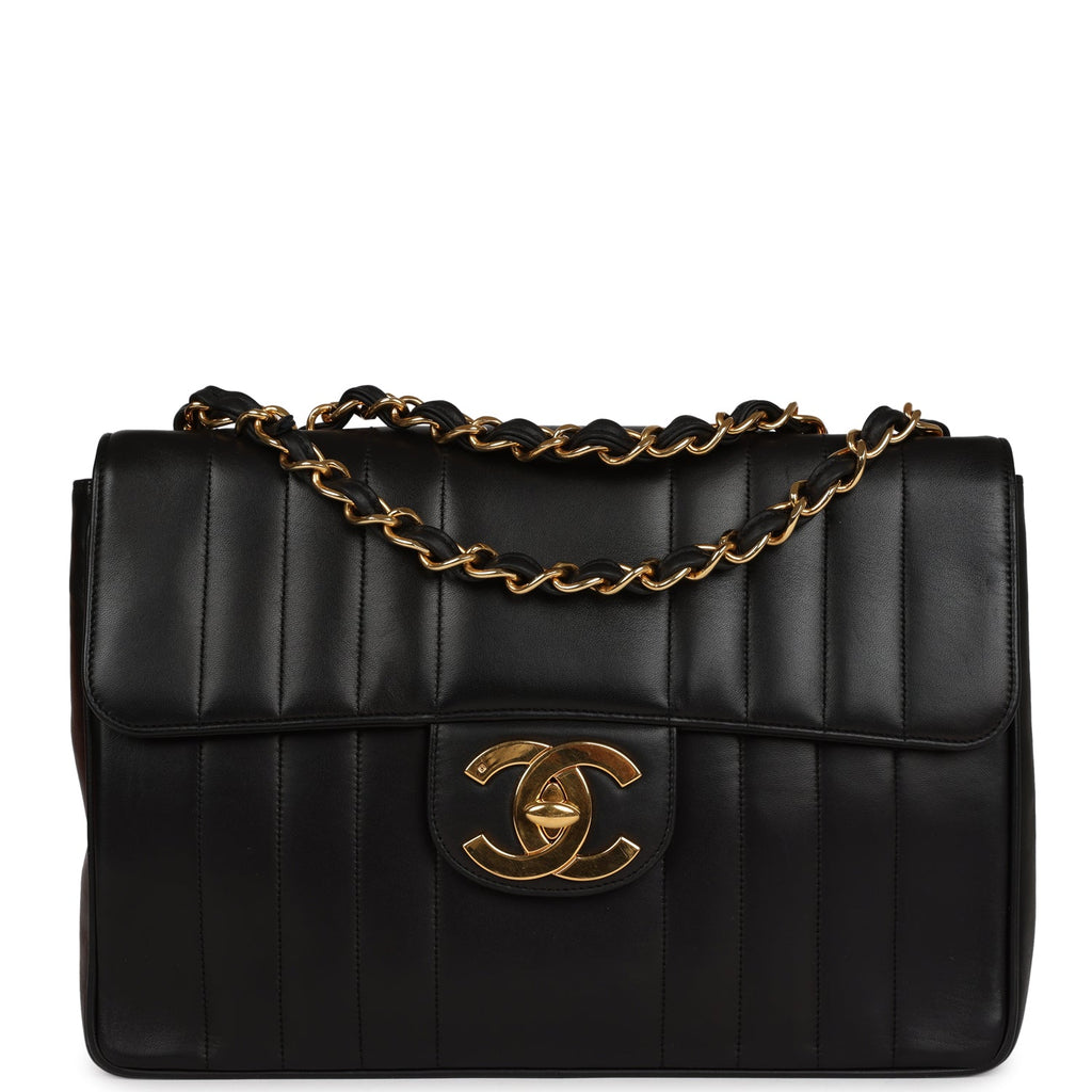 Vintage Chanel Mademoiselle XL Jumbo Single Flap Black Lambskin Gold H –  Madison Avenue Couture