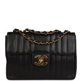 Vintage Chanel Mademoiselle XL Jumbo Single Flap Black Lambskin Gold Hardware