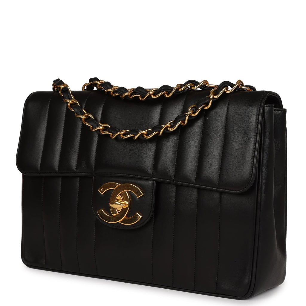 Vintage Chanel Mademoiselle XL Jumbo Single Flap Black Lambskin Gold H –  Madison Avenue Couture