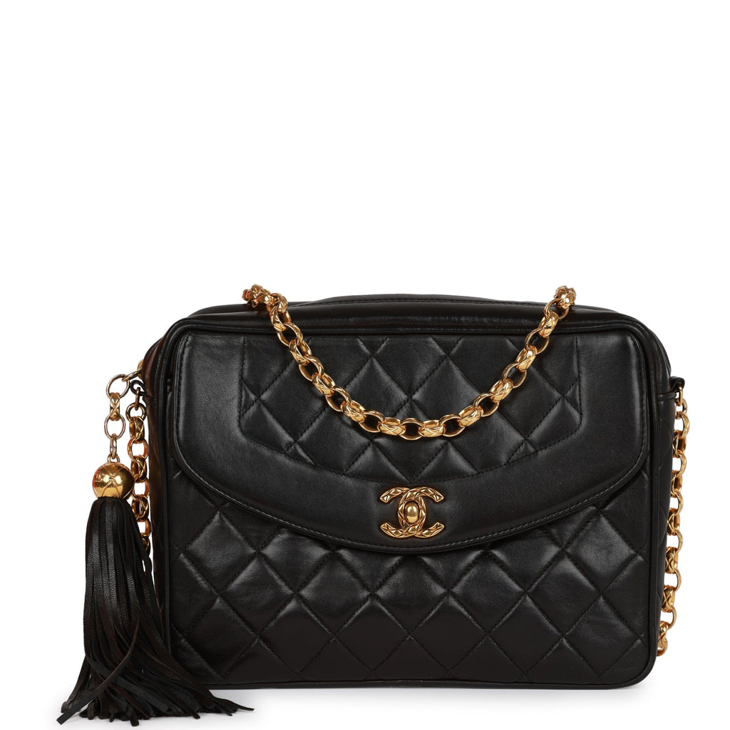 Vintage Chanel Black Lambskin Camera Bag Shoulder Bag With 