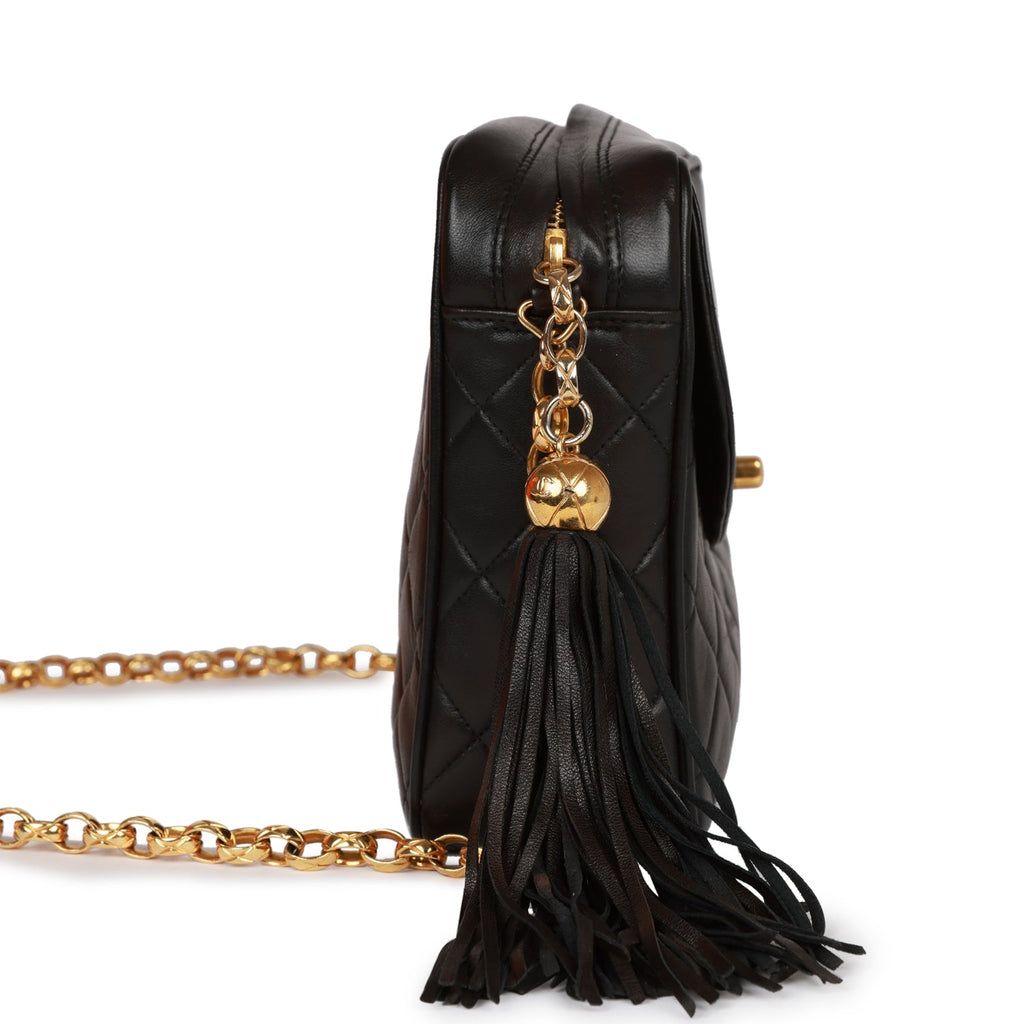 Vintage Chanel Small Diana Fringe Camera Bag Black Lambskin Gold Hardw –  Madison Avenue Couture