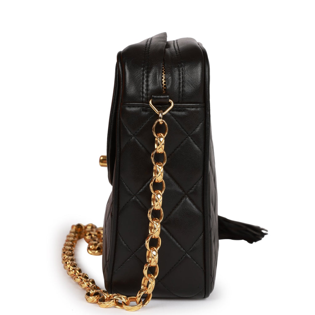 Vintage Chanel Small Diana Fringe Camera Bag Black Lambskin Gold Hardw ...