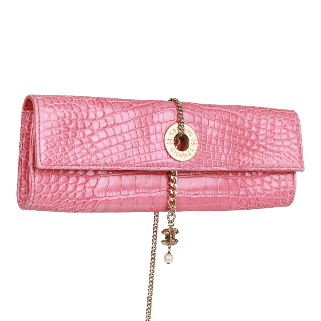 Vintage Chanel Chain Envelope Evening Clutch Bag Pink Crocodile Gold H –  Madison Avenue Couture