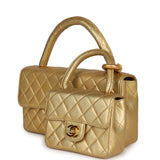Vintage Chanel Kelly Parent and Child Flap Bag Set Gold Metallic Lambskin Gold Hardware