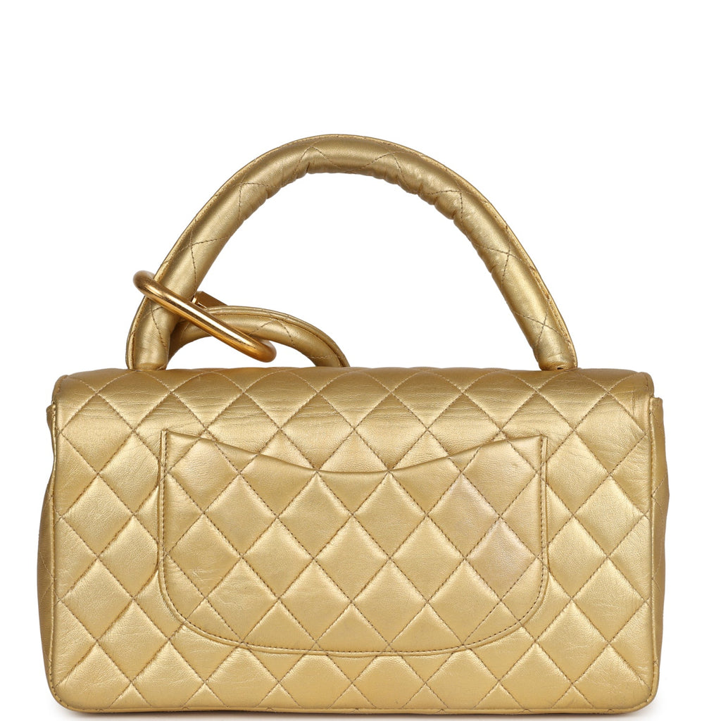 Vintage Chanel Kelly Parent and Child Flap Bag Set Gold Metallic Lambskin Gold Hardware