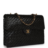 Vintage Chanel Flap Bag Black Wicker Gold Hardware