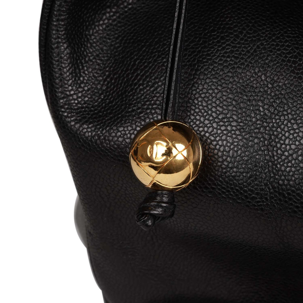 FULL SET CHANEL Classic Vintage Black Caviar Drawstring CC Gold Bucket Bag  Pouch - My Dreamz Closet