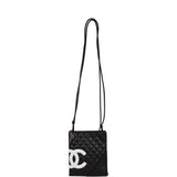 Vintage Chanel Cambon Flat Messenger Black and White Lambskin Silver Hardware