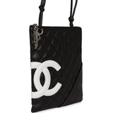 Vintage Chanel Cambon Flat Messenger Black and White Lambskin Silver Hardware