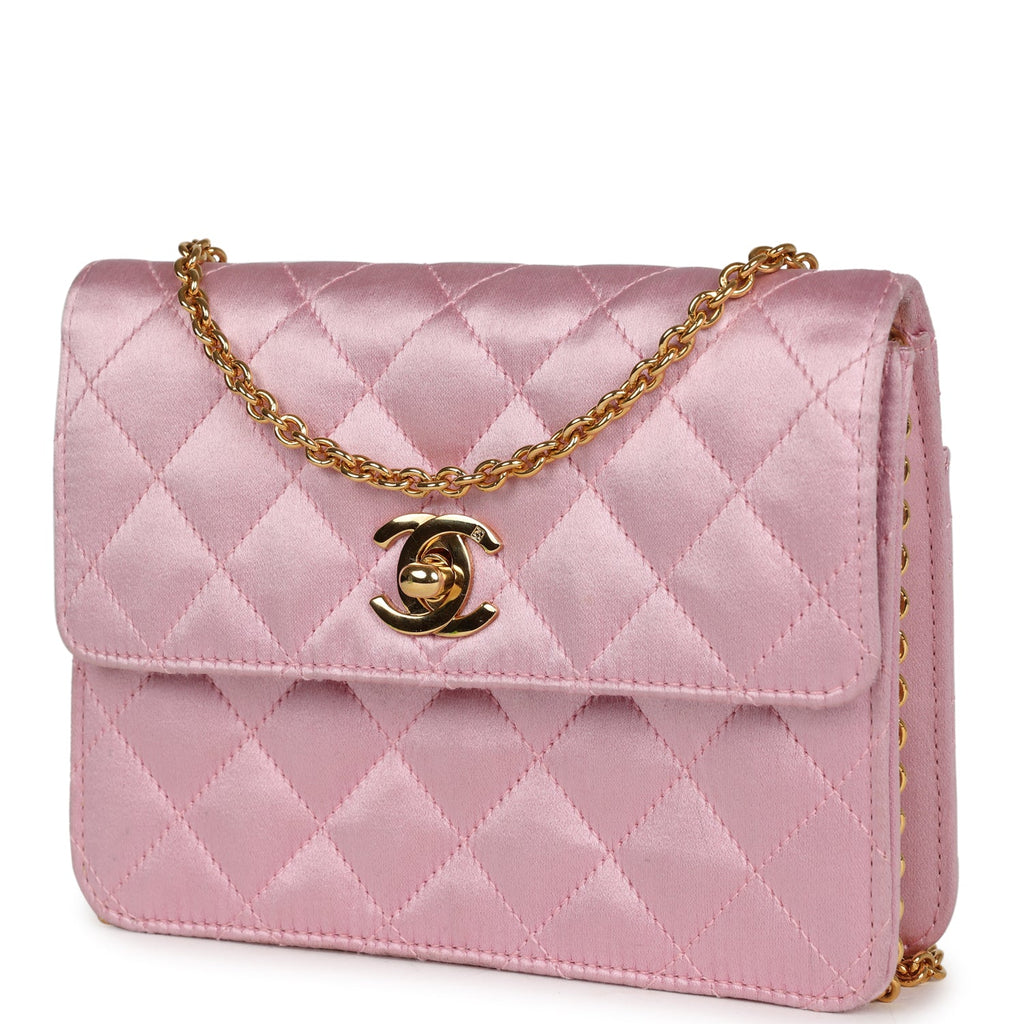 Vintage Chanel Mini Straight Flap Bag Pink Satin Gold Hardware – Madison  Avenue Couture