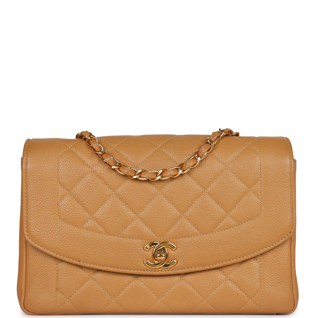 Vintage Chanel Medium Diana Flap Bag Dark Beige Caviar Gold