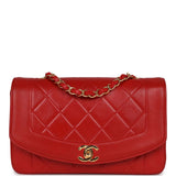 Vintage Chanel Small Diana Flap Bag Red Lambskin Gold Hardware