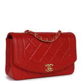 Vintage Chanel Small Diana Flap Bag Red Lambskin Gold Hardware