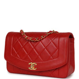 Vintage Chanel Small Diana Flap Bag Red Lambskin Gold Hardware