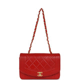 Vintage Chanel Small Diana Flap Bag Red Lambskin Gold Hardware