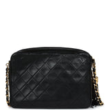 Vintage Chanel Quilted Front Pocket Camera Bag Black Lambskin Gold Hardware