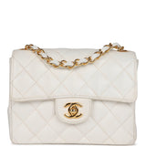 Vintage Chanel Mini Square Flap White Caviar Gold Hardware