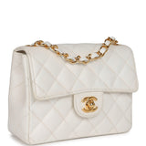 Vintage Chanel Mini Square Flap White Caviar Gold Hardware