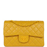 Vintage Chanel Small Classic Double Flap Bag Yellow Lambskin Yellow Hardware