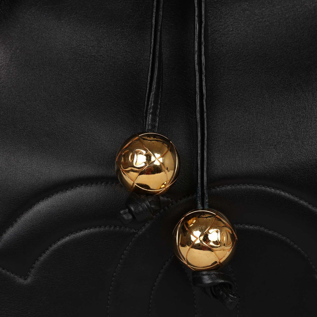 Chanel Black Caviar Leather Vintage CC Drawstring Bucket Bag