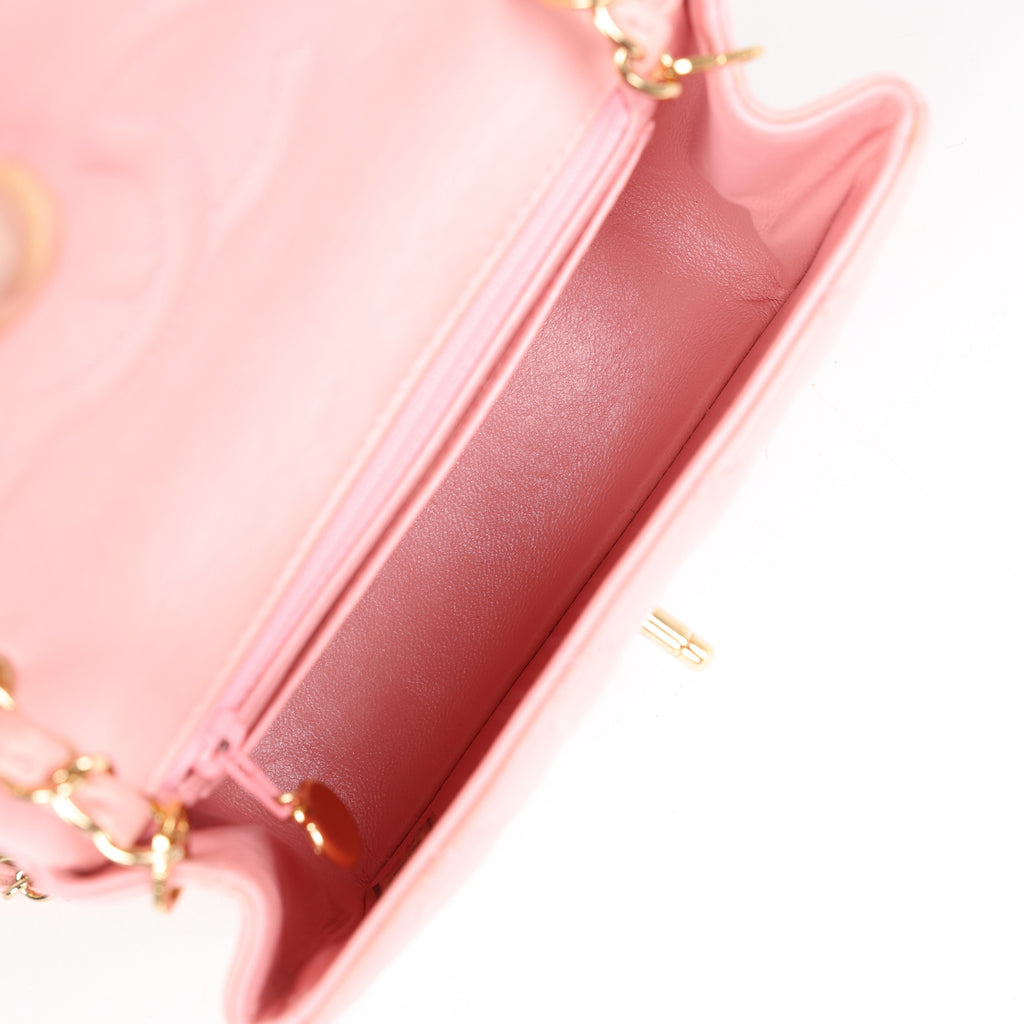 Vintage Chanel Mini Square Flap Light Pink Lambskin Gold Hardware