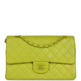 Vintage Chanel Medium Classic Double Flap Lime Green Lambskin Green Hardware