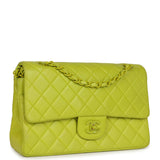 Vintage Chanel Medium Classic Double Flap Lime Green Lambskin Green Hardware