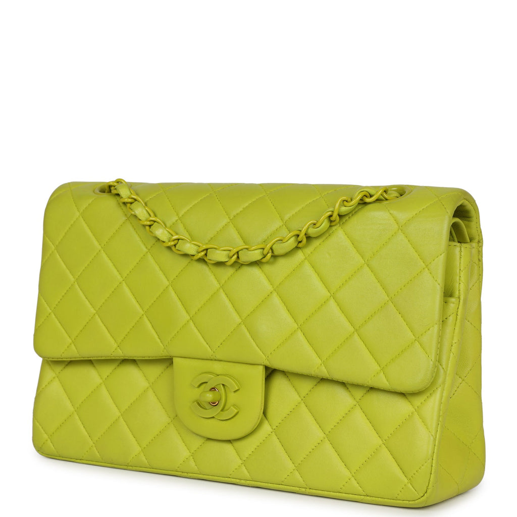 Vintage Chanel Medium Classic Double Flap Lime Green Lambskin