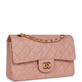 Vintage Chanel Small Classic Double Flap Pink Lambskin Gold Hardware