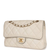 Vintage Chanel Medium Single Flap Bag White Lambskin Gold Hardware