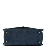 Vintage Chanel Envelope Flap Top Handle Handbag Dark Blue Denim Gold Hardware