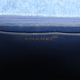 Vintage Chanel Envelope Flap Top Handle Handbag Dark Blue Denim Gold Hardware