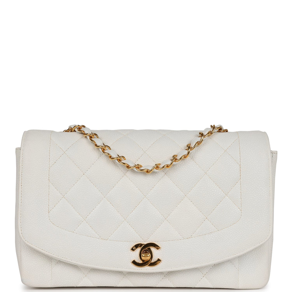 Vintage Chanel Medium Diana Flap Bag White Caviar Gold Hardware – Madison  Avenue Couture