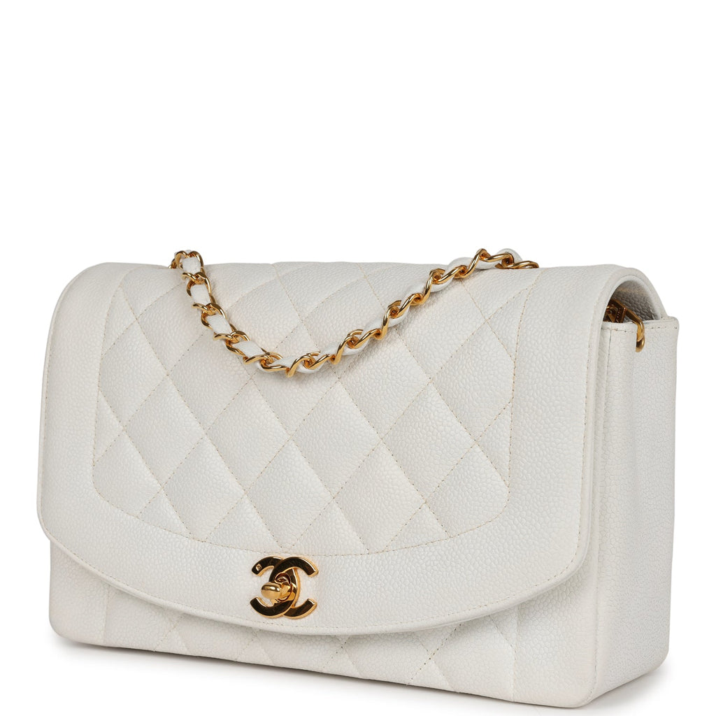 Chanel Vintage Beige Quilted Caviar Medium Diana Flap Bag Gold