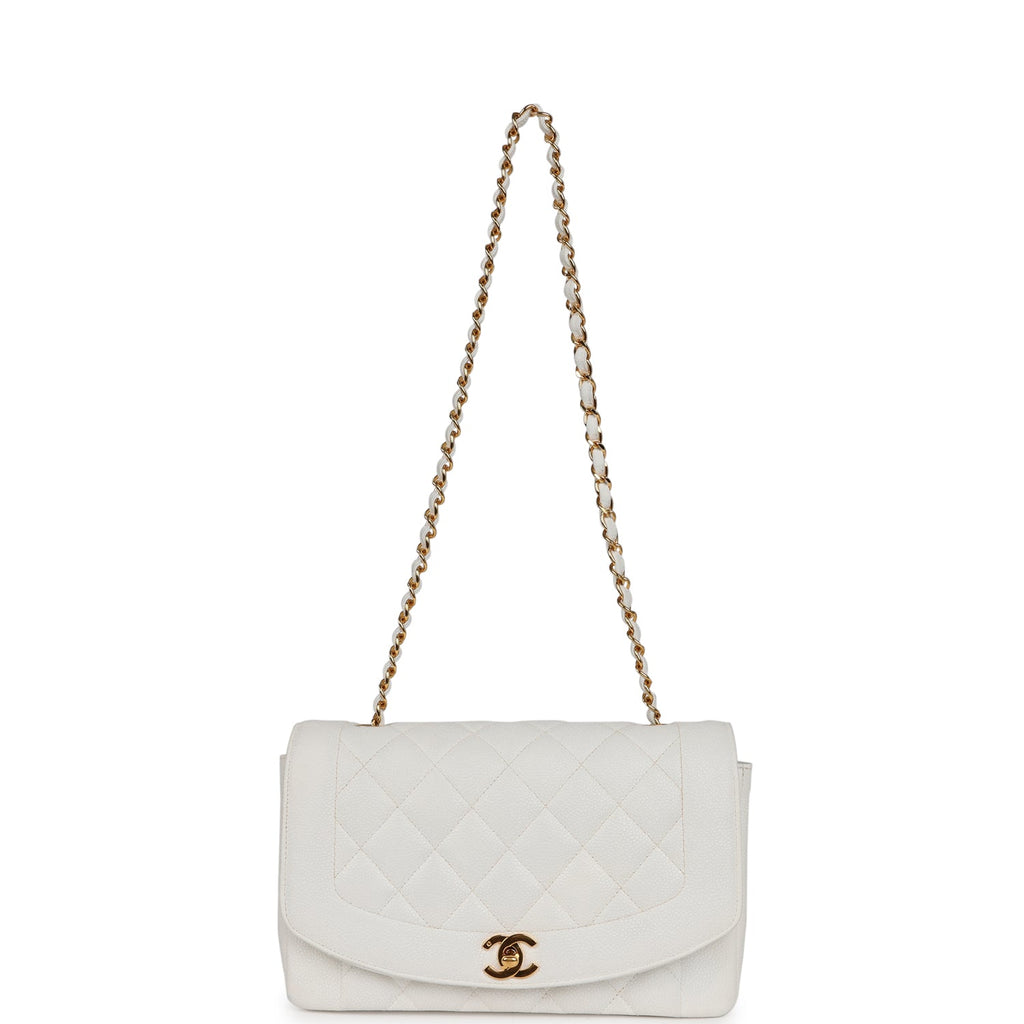 Chanel White Quilted Caviar Diana Flap Medium Q6BGGN0FW0000