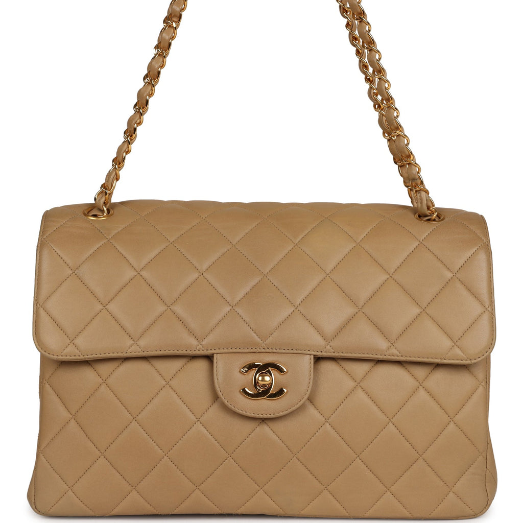 Vintage Chanel Double Sided Flap Bag Taupe Lambskin Gold Hardware