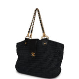 Vintage Chanel Straw Tote Black Raffia Gold Hardware