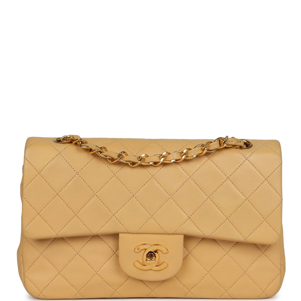 Vintage Chanel Small Classic Double Flap Beige Lambskin Gold Hardware –  Madison Avenue Couture