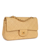 Vintage Chanel Small Classic Double Flap Beige Lambskin Gold Hardware