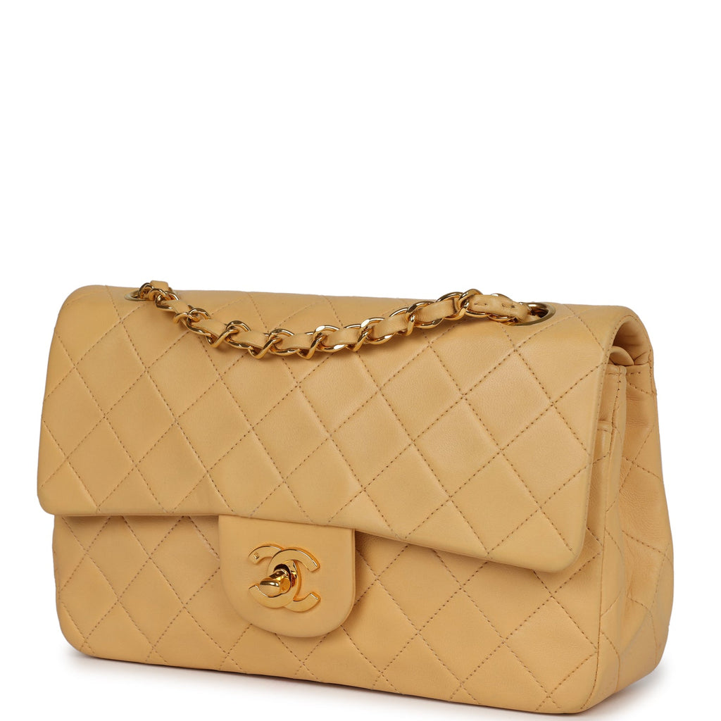 Vintage Chanel Small Classic Double Flap Beige Lambskin Gold
