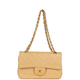 Vintage Chanel Small Classic Double Flap Beige Lambskin Gold Hardware