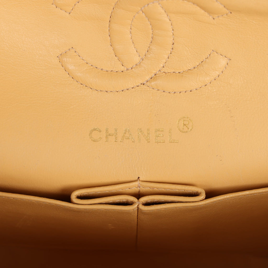 Vintage Chanel Small Classic Double Flap Beige Lambskin Gold