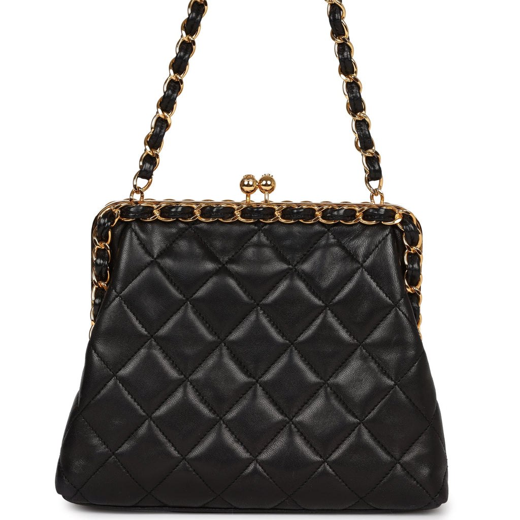Sold at Auction: Chanel Vintage Black Quilted Silk Evening Frame Bag
