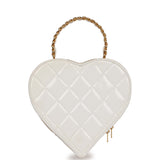 Vintage Chanel Heart Vanity Bag White and Black Patent Antique Gold Hardware